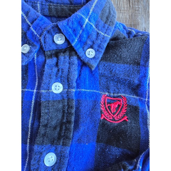 Wrangler Jeans Co. Blue Plaid Flannel Button Down Shirt Baby Boys 24m Western - Picture 4 of 7